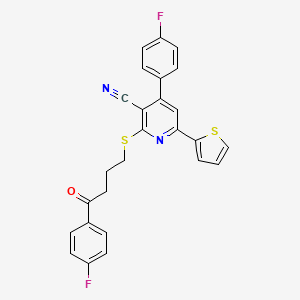 molecular formula C26H18F2N2OS2 B15017764 4-(4-Fluorophenyl)-2-{[4-(4-fluorophenyl)-4-oxobutyl]sulfanyl}-6-(thiophen-2-yl)pyridine-3-carbonitrile 