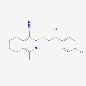 molecular formula C19H17ClN2OS B15017773 3-{[2-(4-Chlorophenyl)-2-oxoethyl]sulfanyl}-1-methyl-5,6,7,8-tetrahydroisoquinoline-4-carbonitrile 