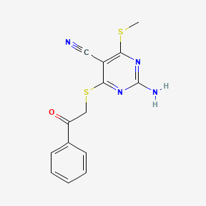 molecular formula C14H12N4OS2 B15017838 2-Amino-4-(methylsulfanyl)-6-[(2-oxo-2-phenylethyl)sulfanyl]pyrimidine-5-carbonitrile 