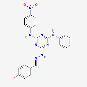 molecular formula C22H17IN8O2 B15017903 6-[(2E)-2-(4-iodobenzylidene)hydrazinyl]-N-(4-nitrophenyl)-N'-phenyl-1,3,5-triazine-2,4-diamine 