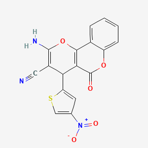 2-amino-4-(4-nitrothiophen-2-yl)-5-oxo-4H,5H-pyrano[3,2-c]chromene-3-carbonitrile