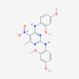 molecular formula C21H23N5O6 B15017963 N,N'-bis(2,4-dimethoxyphenyl)-6-methyl-5-nitropyrimidine-2,4-diamine 