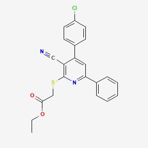 molecular formula C22H17ClN2O2S B15017998 Ethyl {[4-(4-chlorophenyl)-3-cyano-6-phenylpyridin-2-yl]sulfanyl}acetate 