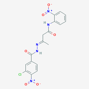 (3E)-3-{2-[(3-chloro-4-nitrophenyl)carbonyl]hydrazinylidene}-N-(2-nitrophenyl)butanamide