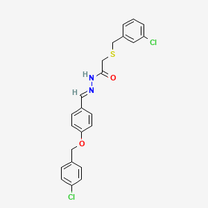 molecular formula C23H20Cl2N2O2S B15018098 N'-[(E)-{4-[(4-chlorobenzyl)oxy]phenyl}methylidene]-2-[(3-chlorobenzyl)sulfanyl]acetohydrazide 