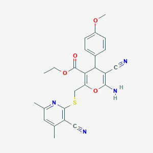 ethyl 6-amino-5-cyano-2-{[(3-cyano-4,6-dimethylpyridin-2-yl)sulfanyl]methyl}-4-(4-methoxyphenyl)-4H-pyran-3-carboxylate