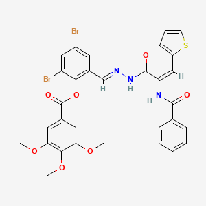 2,4-dibromo-6-[(E)-{2-[(2E)-2-[(phenylcarbonyl)amino]-3-(thiophen-2-yl)prop-2-enoyl]hydrazinylidene}methyl]phenyl 3,4,5-trimethoxybenzoate