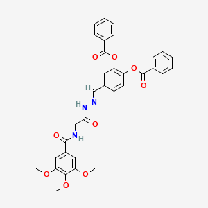 molecular formula C33H29N3O9 B15018308 2-(Benzoyloxy)-4-[(E)-({2-[(3,4,5-trimethoxyphenyl)formamido]acetamido}imino)methyl]phenyl benzoate 