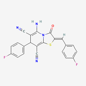 molecular formula C22H12F2N4OS B15018516 5-Amino-7-(4-fluorophenyl)-2-[(4-fluorophenyl)methylene]-3-oxo-4,7-dihydro-1,3-thiazolidino[3,2-a]pyridine-6,8-dicarbonitrile 