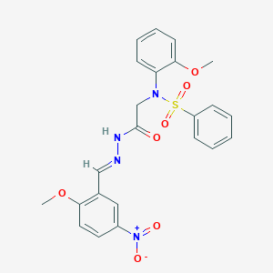 molecular formula C23H22N4O7S B15018548 N-({N'-[(E)-(2-Methoxy-5-nitrophenyl)methylidene]hydrazinecarbonyl}methyl)-N-(2-methoxyphenyl)benzenesulfonamide 