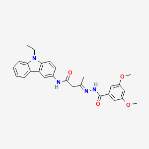 molecular formula C27H28N4O4 B15018599 (3E)-3-{2-[(3,5-dimethoxyphenyl)carbonyl]hydrazinylidene}-N-(9-ethyl-9H-carbazol-3-yl)butanamide 