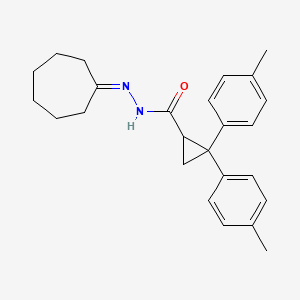 molecular formula C25H30N2O B15018610 N'-cycloheptylidene-2,2-bis(4-methylphenyl)cyclopropanecarbohydrazide 