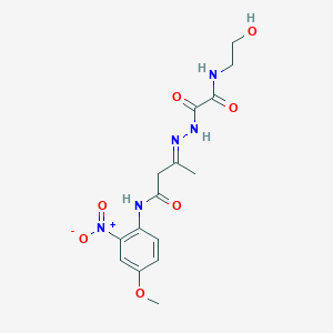 molecular formula C15H19N5O7 B15018617 (3E)-3-(2-{[(2-hydroxyethyl)amino](oxo)acetyl}hydrazinylidene)-N-(4-methoxy-2-nitrophenyl)butanamide 