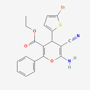 molecular formula C19H15BrN2O3S B15018634 ethyl 6-amino-4-(5-bromothiophen-2-yl)-5-cyano-2-phenyl-4H-pyran-3-carboxylate 