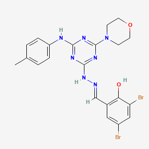 2,4-dibromo-6-[(E)-(2-{4-[(4-methylphenyl)amino]-6-(morpholin-4-yl)-1,3,5-triazin-2-yl}hydrazinylidene)methyl]phenol