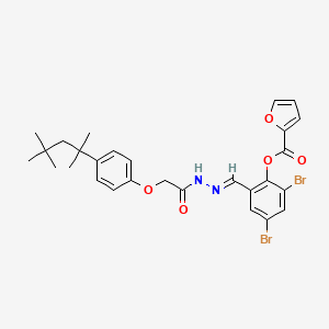 molecular formula C28H30Br2N2O5 B15018758 2,4-dibromo-6-[(E)-(2-{[4-(2,4,4-trimethylpentan-2-yl)phenoxy]acetyl}hydrazinylidene)methyl]phenyl furan-2-carboxylate 