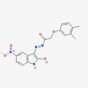 2-(3,4-dimethylphenoxy)-N'-[(3E)-5-nitro-2-oxo-1,2-dihydro-3H-indol-3-ylidene]acetohydrazide