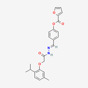 molecular formula C24H24N2O5 B15018994 4-[(E)-(2-{[5-methyl-2-(propan-2-yl)phenoxy]acetyl}hydrazinylidene)methyl]phenyl furan-2-carboxylate 