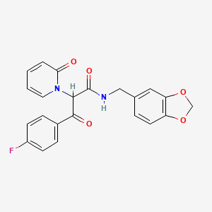 molecular formula C22H17FN2O5 B15019037 N-(1,3-benzodioxol-5-ylmethyl)-3-(4-fluorophenyl)-3-oxo-2-(2-oxopyridin-1(2H)-yl)propanamide 