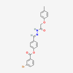 molecular formula C23H19BrN2O4 B15019043 4-(2-((4-Methylphenoxy)acetyl)carbohydrazonoyl)phenyl 3-bromobenzoate CAS No. 303083-08-1