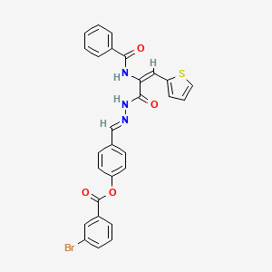 molecular formula C28H20BrN3O4S B15019055 4-[(E)-{2-[(2E)-2-[(phenylcarbonyl)amino]-3-(thiophen-2-yl)prop-2-enoyl]hydrazinylidene}methyl]phenyl 3-bromobenzoate 