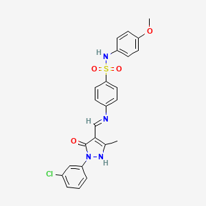 molecular formula C24H21ClN4O4S B15019071 4-({(E)-[1-(3-chlorophenyl)-3-methyl-5-oxo-1,5-dihydro-4H-pyrazol-4-ylidene]methyl}amino)-N-(4-methoxyphenyl)benzenesulfonamide 