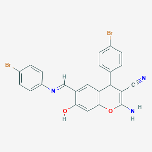 molecular formula C23H15Br2N3O2 B15019302 2-Amino-4-(4-bromophenyl)-6-[(E)-[(4-bromophenyl)imino]methyl]-7-hydroxy-4H-chromene-3-carbonitrile 