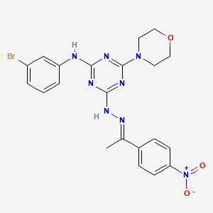 molecular formula C21H21BrN8O3 B15019388 N-(3-bromophenyl)-4-(morpholin-4-yl)-6-{(2E)-2-[1-(4-nitrophenyl)ethylidene]hydrazinyl}-1,3,5-triazin-2-amine 