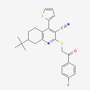 molecular formula C26H25FN2OS2 B15019415 7-Tert-butyl-2-{[2-(4-fluorophenyl)-2-oxoethyl]sulfanyl}-4-(thiophen-2-yl)-5,6,7,8-tetrahydroquinoline-3-carbonitrile 