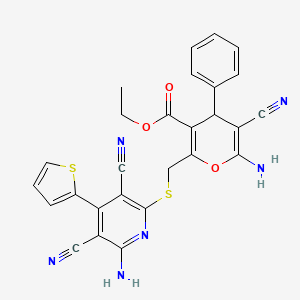 ethyl 6-amino-2-({[6-amino-3,5-dicyano-4-(thiophen-2-yl)pyridin-2-yl]sulfanyl}methyl)-5-cyano-4-phenyl-4H-pyran-3-carboxylate