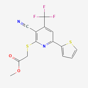 molecular formula C14H9F3N2O2S2 B15019575 Methyl 2-{[3-cyano-6-(2-thienyl)-4-(trifluoromethyl)-2-pyridyl]sulfanyl}acetate 