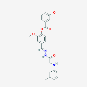 2-Methoxy-4-[(E)-({2-[(3-methylphenyl)amino]acetamido}imino)methyl]phenyl 3-methoxybenzoate