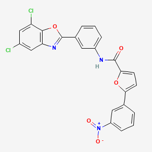 molecular formula C24H13Cl2N3O5 B15019647 N-[3-(5,7-dichloro-1,3-benzoxazol-2-yl)phenyl]-5-(3-nitrophenyl)furan-2-carboxamide 