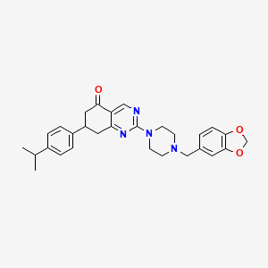 molecular formula C29H32N4O3 B15019707 2-[4-(1,3-benzodioxol-5-ylmethyl)piperazin-1-yl]-7-[4-(propan-2-yl)phenyl]-7,8-dihydroquinazolin-5(6H)-one 