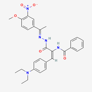 molecular formula C29H31N5O5 B15019788 N-[(1E)-1-[4-(diethylamino)phenyl]-3-{(2E)-2-[1-(4-methoxy-3-nitrophenyl)ethylidene]hydrazinyl}-3-oxoprop-1-en-2-yl]benzamide 