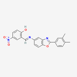 molecular formula C22H17N3O4 B15019881 2-[(E)-{[2-(3,4-dimethylphenyl)-1,3-benzoxazol-5-yl]imino}methyl]-4-nitrophenol 