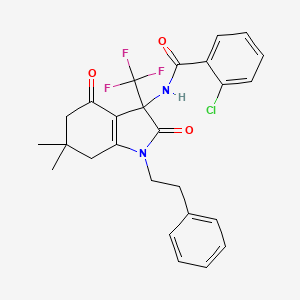 molecular formula C26H24ClF3N2O3 B15019923 2-chloro-N-[6,6-dimethyl-2,4-dioxo-1-(2-phenylethyl)-3-(trifluoromethyl)-2,3,4,5,6,7-hexahydro-1H-indol-3-yl]benzamide 