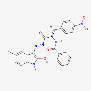 N-[(1Z)-3-[(2Z)-2-(1,5-dimethyl-2-oxo-1,2-dihydro-3H-indol-3-ylidene)hydrazinyl]-1-(4-nitrophenyl)-3-oxoprop-1-en-2-yl]benzamide