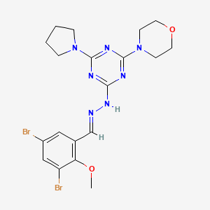 molecular formula C19H23Br2N7O2 B15019942 2-[(2E)-2-(3,5-dibromo-2-methoxybenzylidene)hydrazinyl]-4-(morpholin-4-yl)-6-(pyrrolidin-1-yl)-1,3,5-triazine 