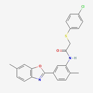 2-[(4-chlorophenyl)sulfanyl]-N-[2-methyl-5-(6-methyl-1,3-benzoxazol-2-yl)phenyl]acetamide