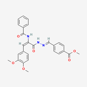 molecular formula C27H25N3O6 B15020024 methyl 4-[(E)-(2-{(2E)-3-(3,4-dimethoxyphenyl)-2-[(phenylcarbonyl)amino]prop-2-enoyl}hydrazinylidene)methyl]benzoate 