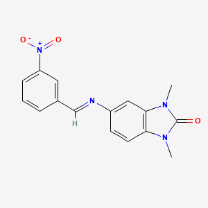 molecular formula C16H14N4O3 B15020026 1,3-dimethyl-5-{[(E)-(3-nitrophenyl)methylidene]amino}-1,3-dihydro-2H-benzimidazol-2-one 