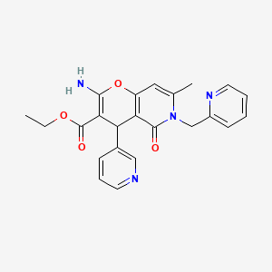 molecular formula C23H22N4O4 B15020034 ethyl 2-amino-7-methyl-5-oxo-4-(pyridin-3-yl)-6-(pyridin-2-ylmethyl)-5,6-dihydro-4H-pyrano[3,2-c]pyridine-3-carboxylate 