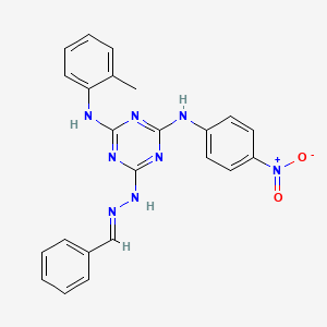 molecular formula C23H20N8O2 B15020052 6-[(2E)-2-benzylidenehydrazinyl]-N-(2-methylphenyl)-N'-(4-nitrophenyl)-1,3,5-triazine-2,4-diamine 