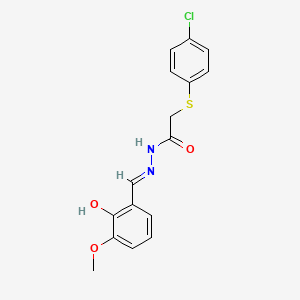 molecular formula C16H15ClN2O3S B15020090 2-[(4-chlorophenyl)sulfanyl]-N'-[(E)-(2-hydroxy-3-methoxyphenyl)methylidene]acetohydrazide 