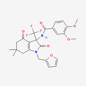 N-[1-(furan-2-ylmethyl)-6,6-dimethyl-2,4-dioxo-3-(trifluoromethyl)-5,7-dihydroindol-3-yl]-3,4-dimethoxybenzamide