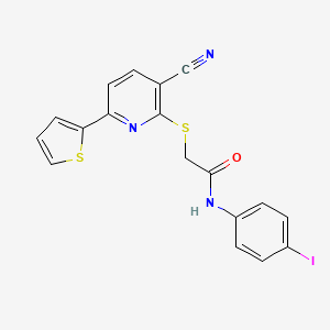 molecular formula C18H12IN3OS2 B15020192 2-{[3-cyano-6-(thiophen-2-yl)pyridin-2-yl]sulfanyl}-N-(4-iodophenyl)acetamide 