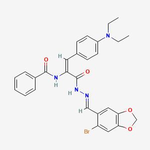 molecular formula C28H27BrN4O4 B15020198 N-{(1E)-3-{(2E)-2-[(6-bromo-1,3-benzodioxol-5-yl)methylidene]hydrazinyl}-1-[4-(diethylamino)phenyl]-3-oxoprop-1-en-2-yl}benzamide 