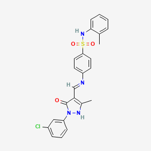 molecular formula C24H21ClN4O3S B15020213 4-({(E)-[1-(3-chlorophenyl)-3-methyl-5-oxo-1,5-dihydro-4H-pyrazol-4-ylidene]methyl}amino)-N-(2-methylphenyl)benzenesulfonamide 