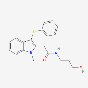 molecular formula C20H22N2O2S B15020275 N-(3-hydroxypropyl)-2-[1-methyl-3-(phenylsulfanyl)-1H-indol-2-yl]acetamide 